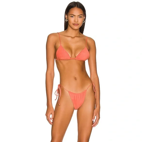 JADE SWIM ❤️‍🔥 LANA BIKINI BOTTOMS IN CORAL 🪸 TERRYCLOTH NWT SIZE LARGE